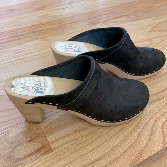 MAGUBA of Sweden Stockholm Berkeley Clogs Mules Womens 9 Suede Wooden Black - Picture 1 of 14